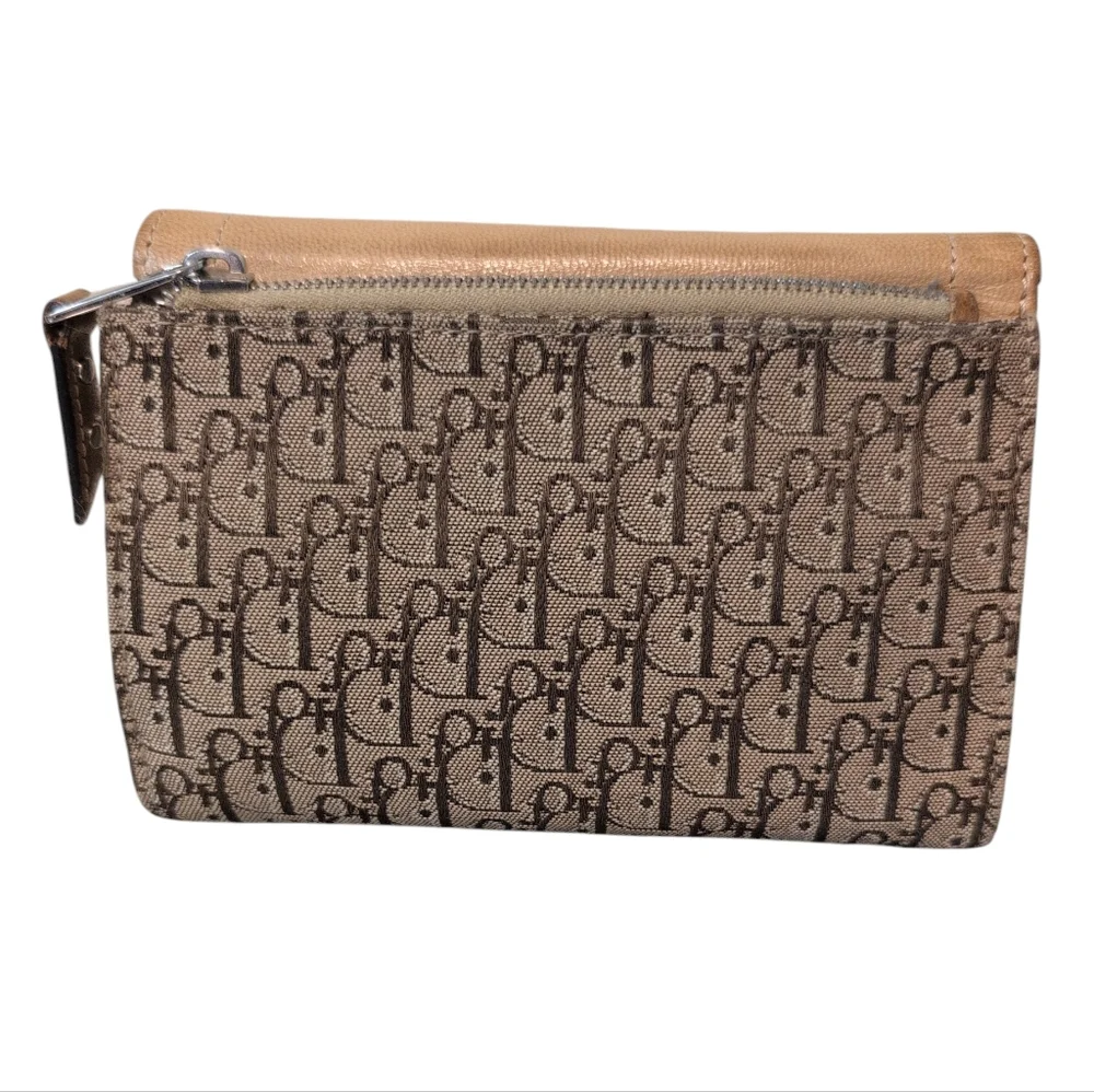 Dior Tan and Brown Women's Wallet Canvas Leather Needs Snap Replacement Preloved - Picture 2 of 15